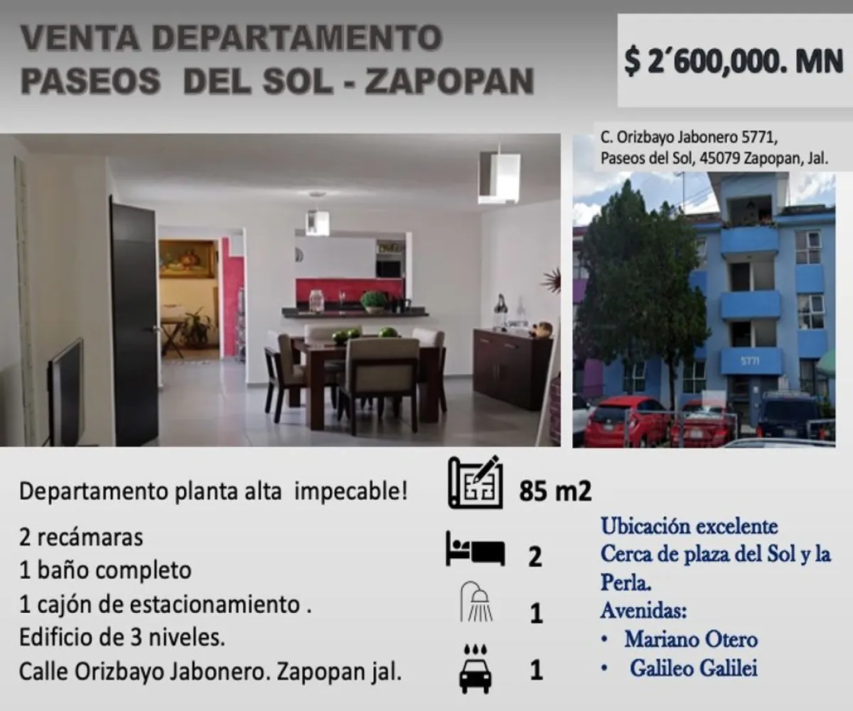 Departamento En Venta,Paseos del Sol,Calle Orizbayo Jabonero 5771, Zapopan, Jalisco 45079, 2 Habitaciones,1 Baño,Calle Orizbayo Jabonero,1,pemXN1c